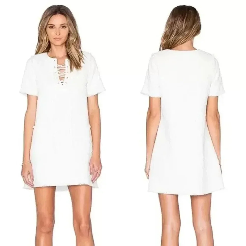 J.O.A. White Lace Up Textured Pocket Shift Dress